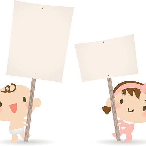 Vector illustration – Cute baby holding a blank sign for your message.